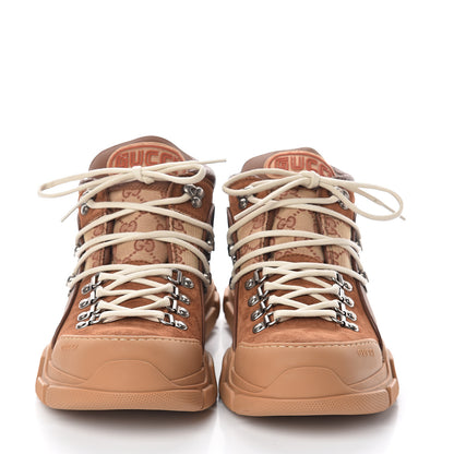 Gucci X SEGA Suede Calfskin GG Monogram Mens Flashtrek Sneakers 11 New Cuir Beige Ruggine 2 of 7