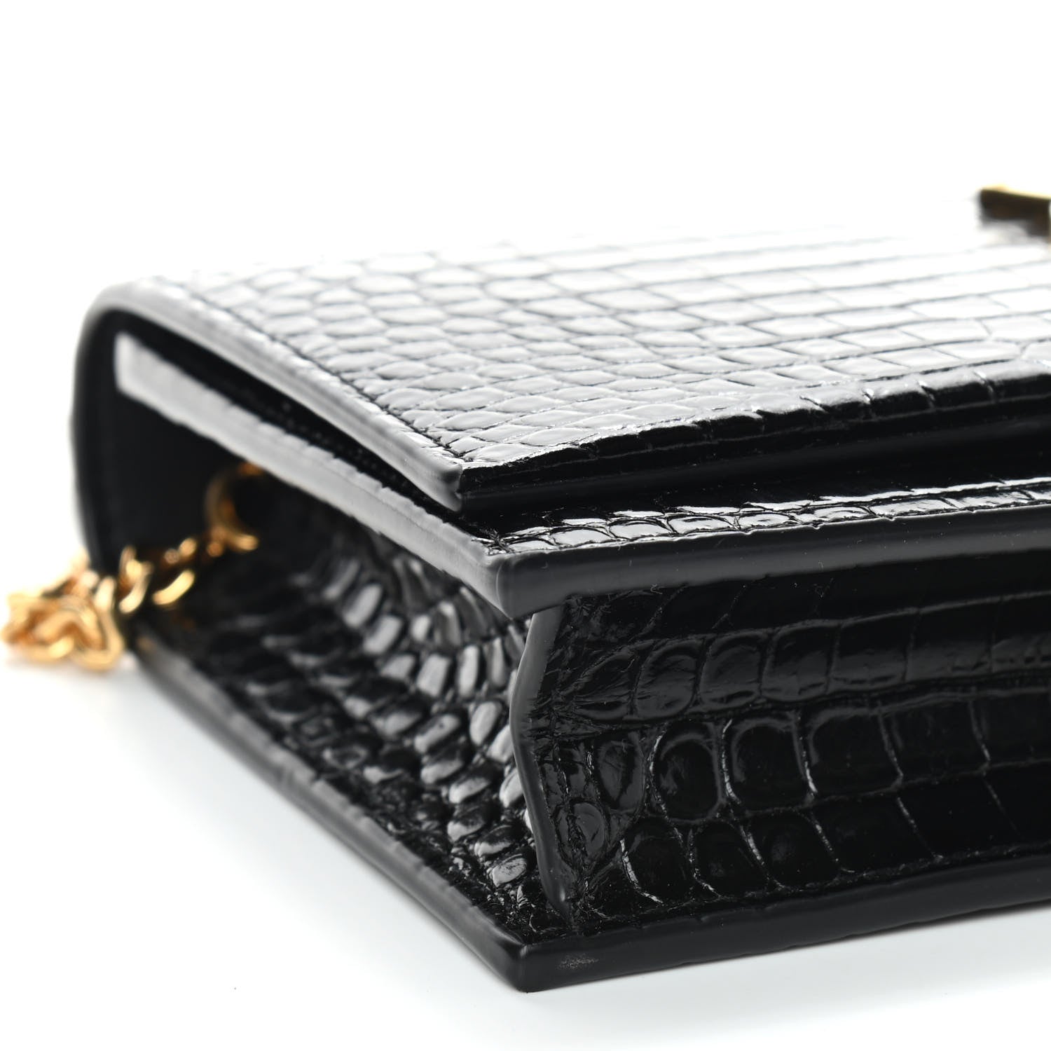 Saint Laurent Calfskin Crocodile Embossed Kate Monogram Tassel Chain Wallet Black 8 of 9
