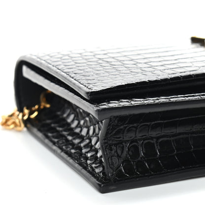 Saint Laurent Calfskin Crocodile Embossed Kate Monogram Tassel Chain Wallet Black 8 of 9