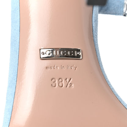 Gucci Crystal Kid Scamosciato Mallory Slingback Sandals 38.5 Transparent Mineral Blue 6 of 12