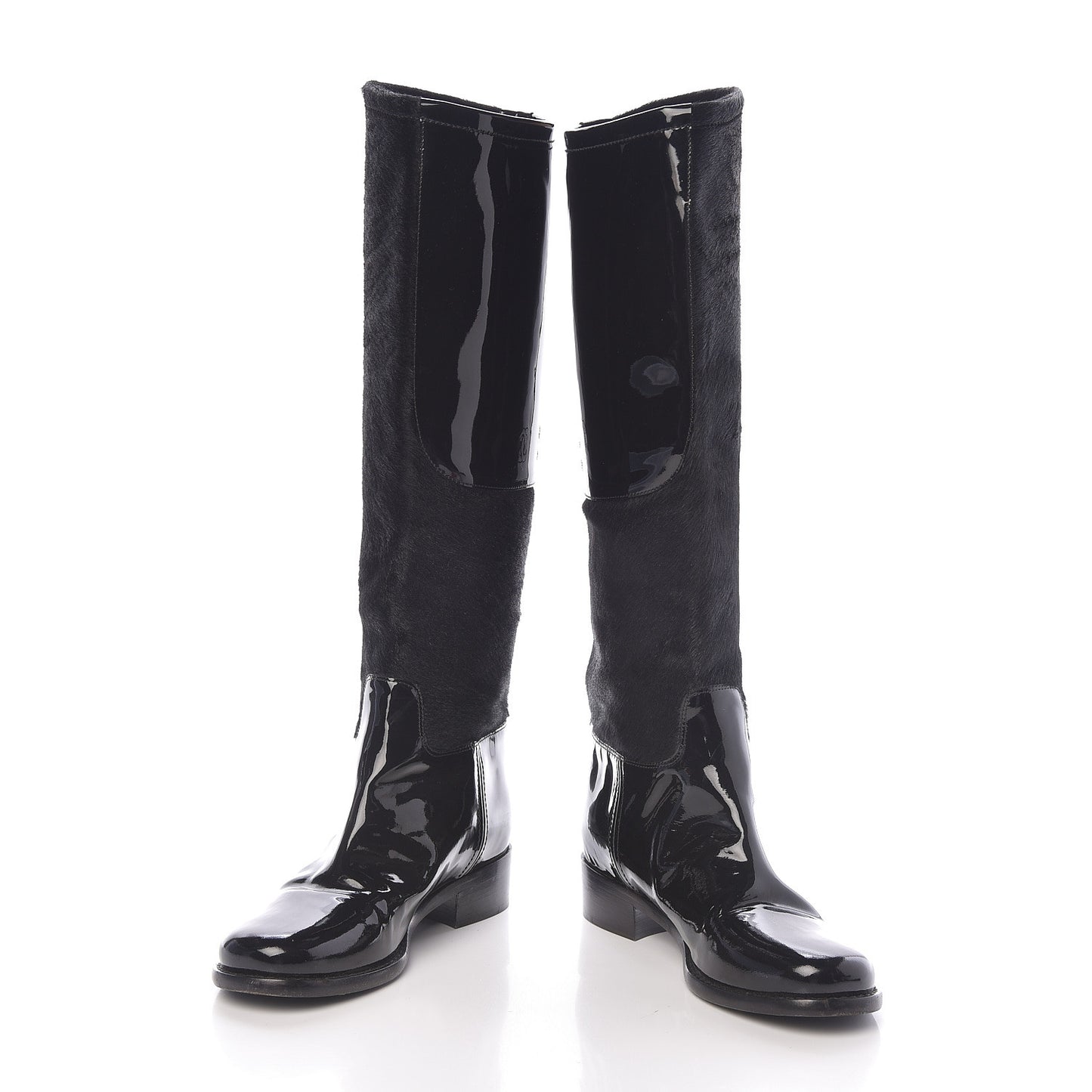 Patent Pony Hair High Boots 37 Black