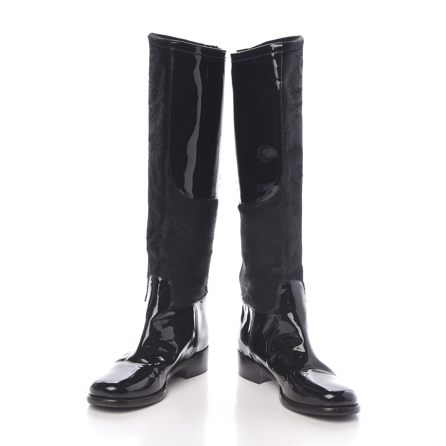 Chanel Patent Pony Hair High Boots 37 Black 5 of 8