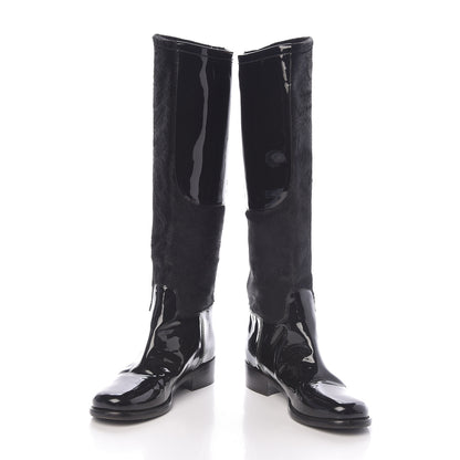 Chanel Patent Pony Hair High Boots 37 Black 5 of 8