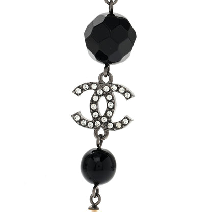 Chanel Pearl Crystal Bead CC Long Necklace Black Silver 4 of 6