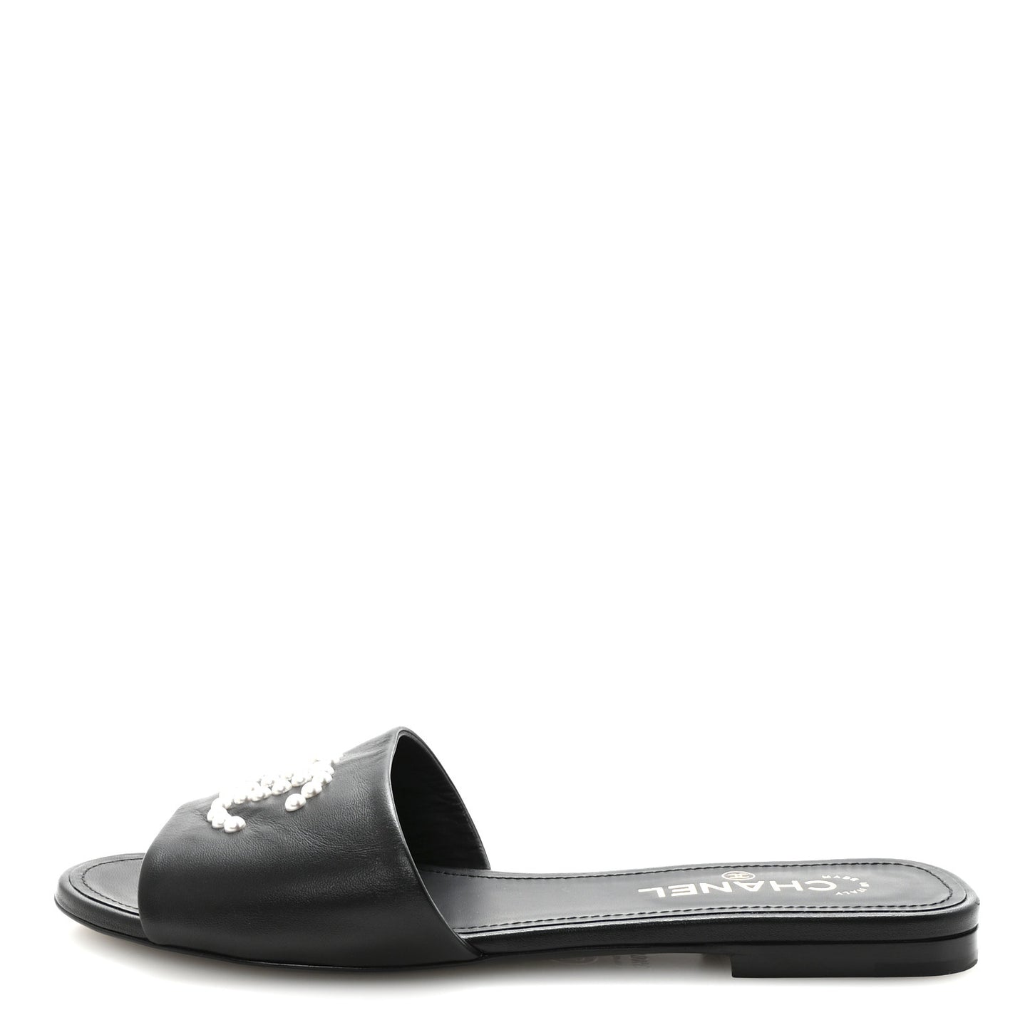 Lambskin Pearl CC Sandals 40.5 Black
