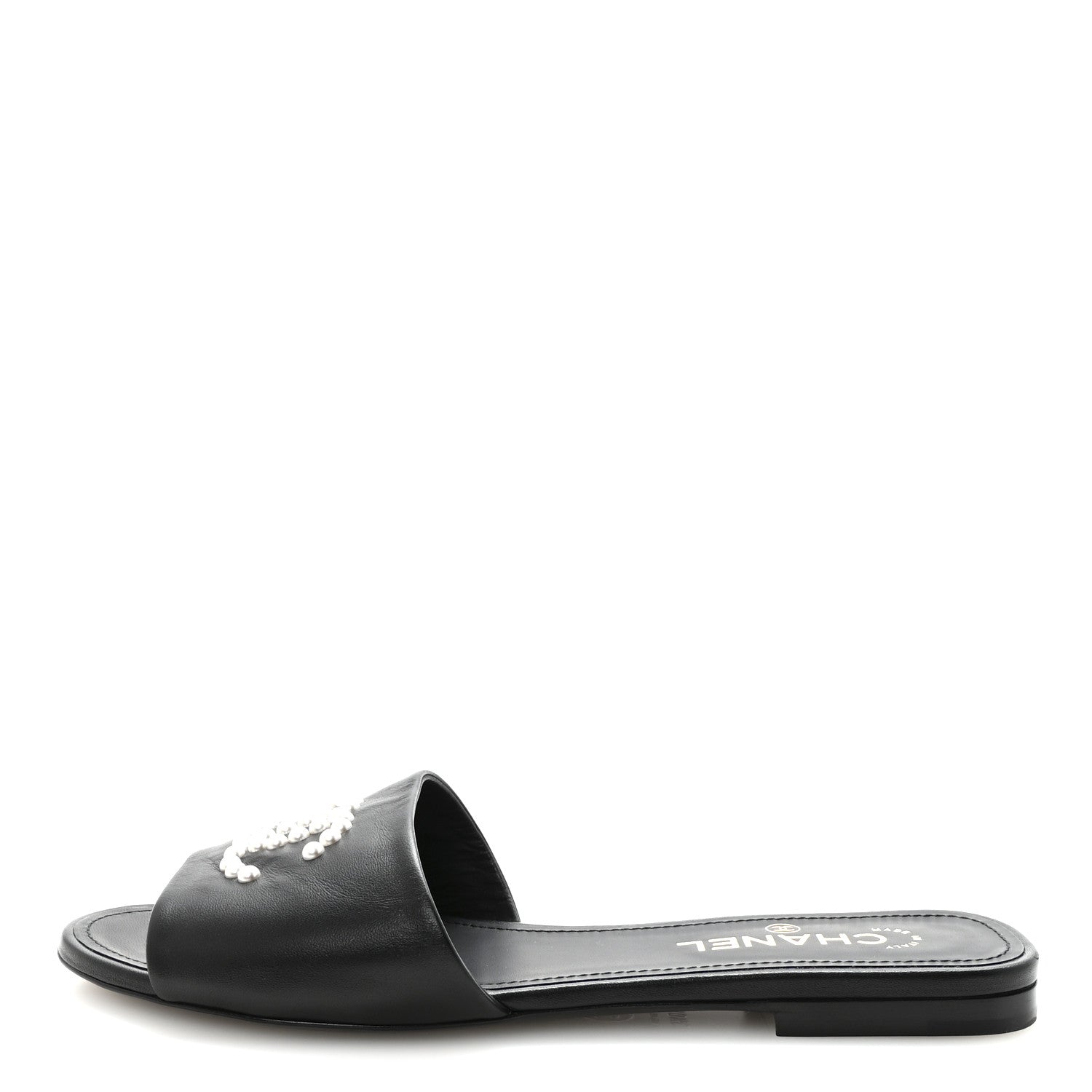Chanel Lambskin Pearl CC Sandals 40.5 Black 1 of 9