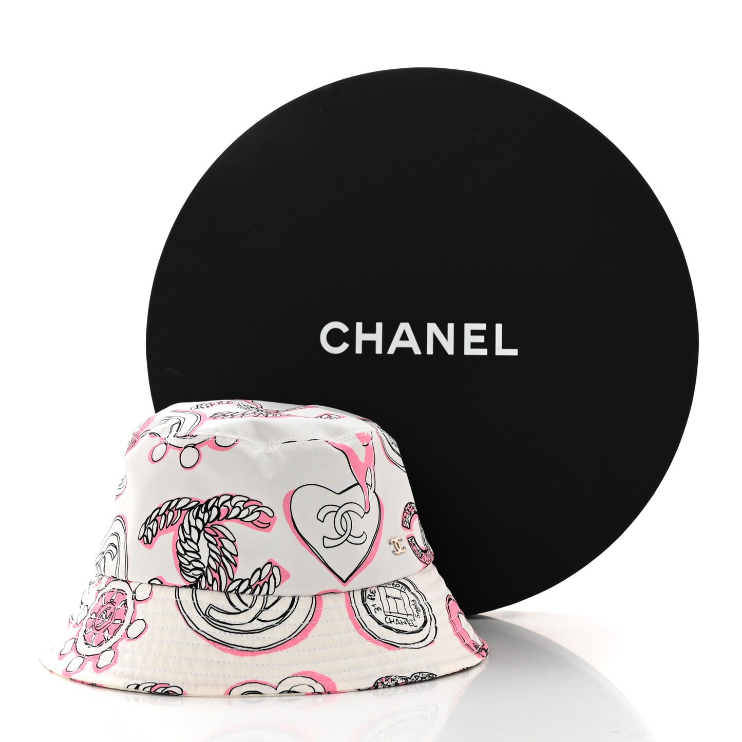 Cotton Heart Print Bucket Hat M White Rose