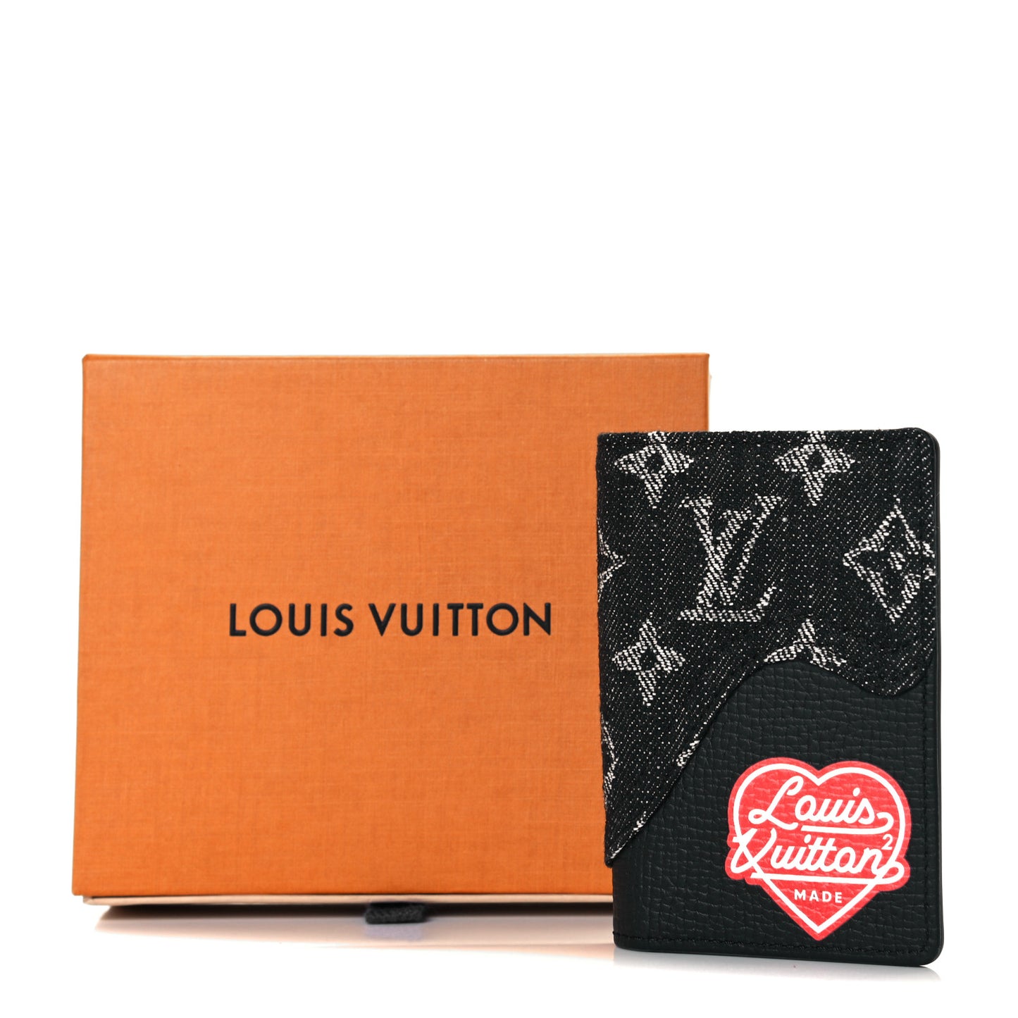 X NIGO Taurillon Monogram Denim Drip Pocket Organizer Black
