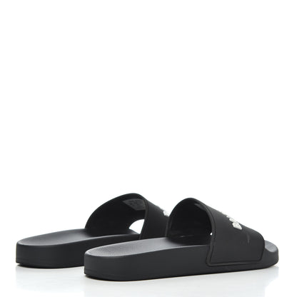 Balenciaga PVC Logo Womens Pool Slide Sandals 38 Black White 4 of 14