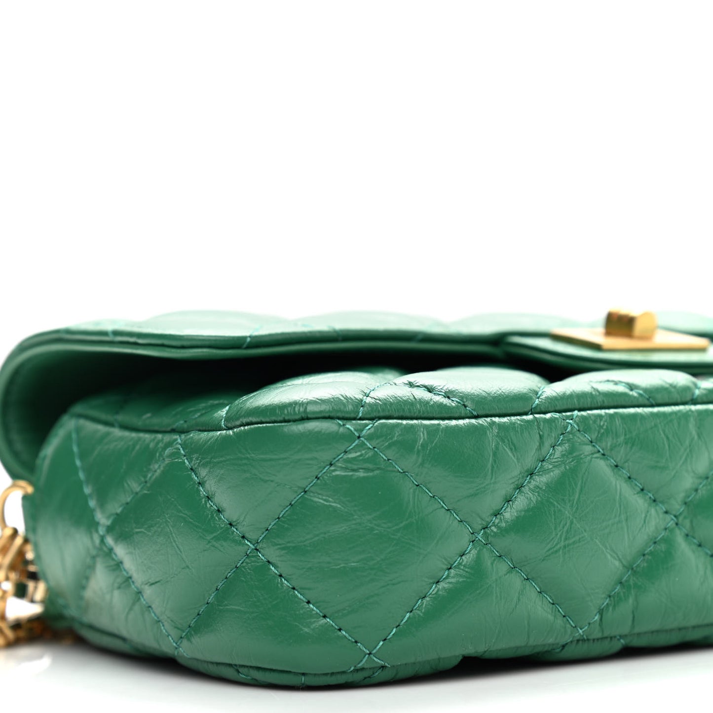 Aged Calfskin Quilted 2.55 Reissue Flap Pouch With Chain Green