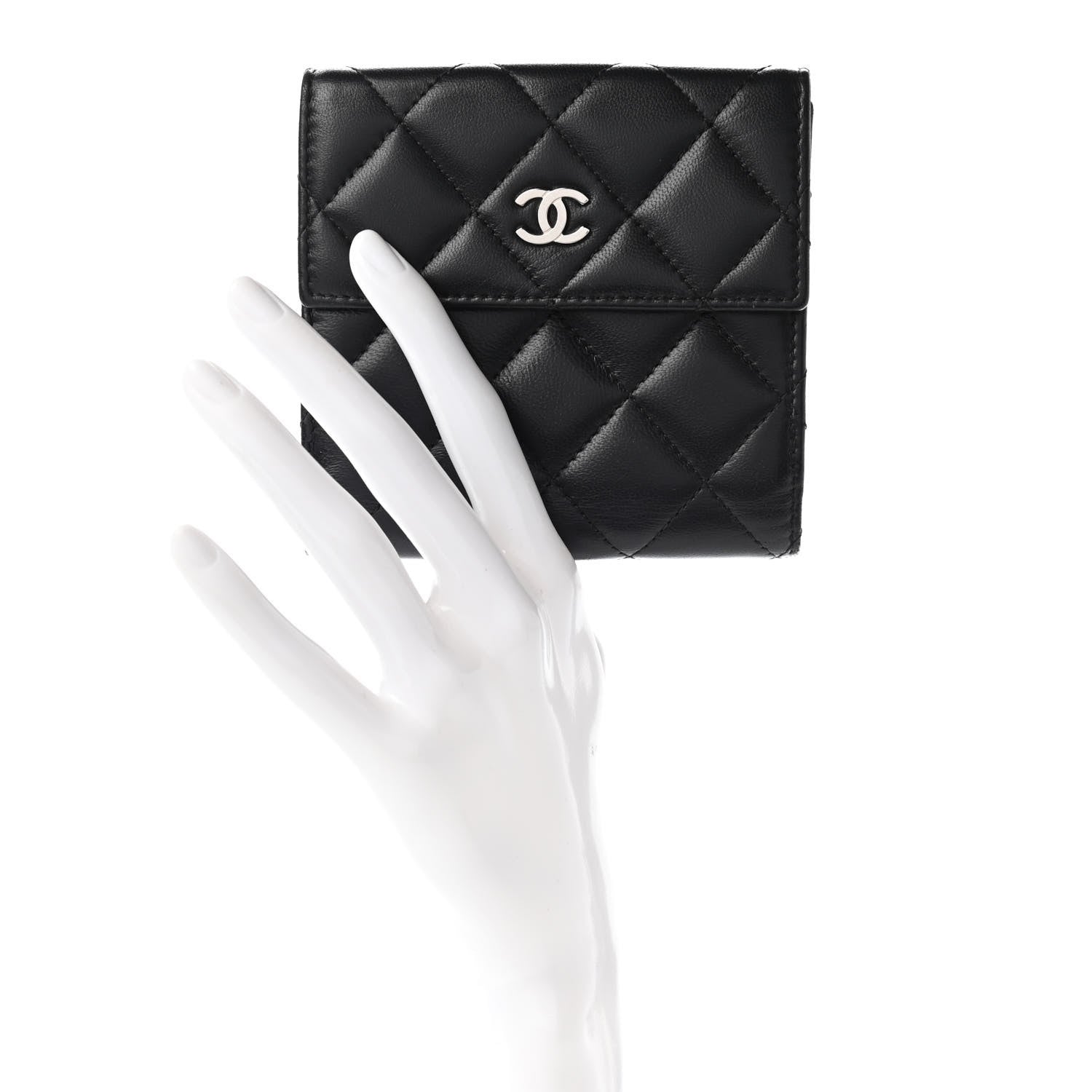 Chanel Lambskin Quilted Compact French Flap Wallet Black 2 of 8