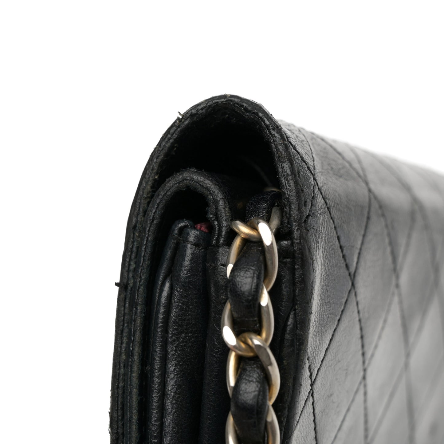 Lambskin Quilted Medium Round Double Flap Black