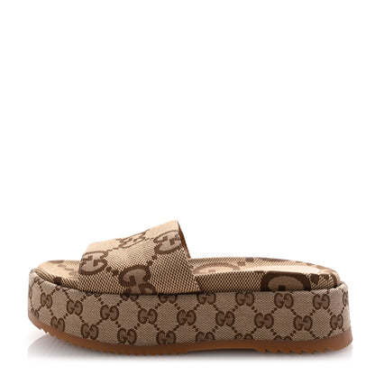 Gucci Monogram Maxi GG Angelina Platform 55mm Slide Sandals 39 Camel Ebony 1 of 10