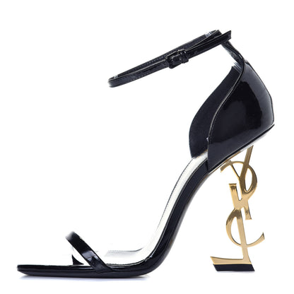 Saint Laurent Patent Calfskin Opyum 110 Sandals 37.5 Black Gold 1 of 8