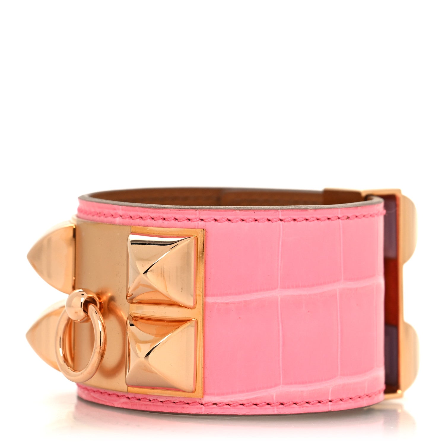 Hermes Matte Niloticus Crocodile Collier De Chien CDC Bracelet T3 Rose Bubblegum 1 of 5