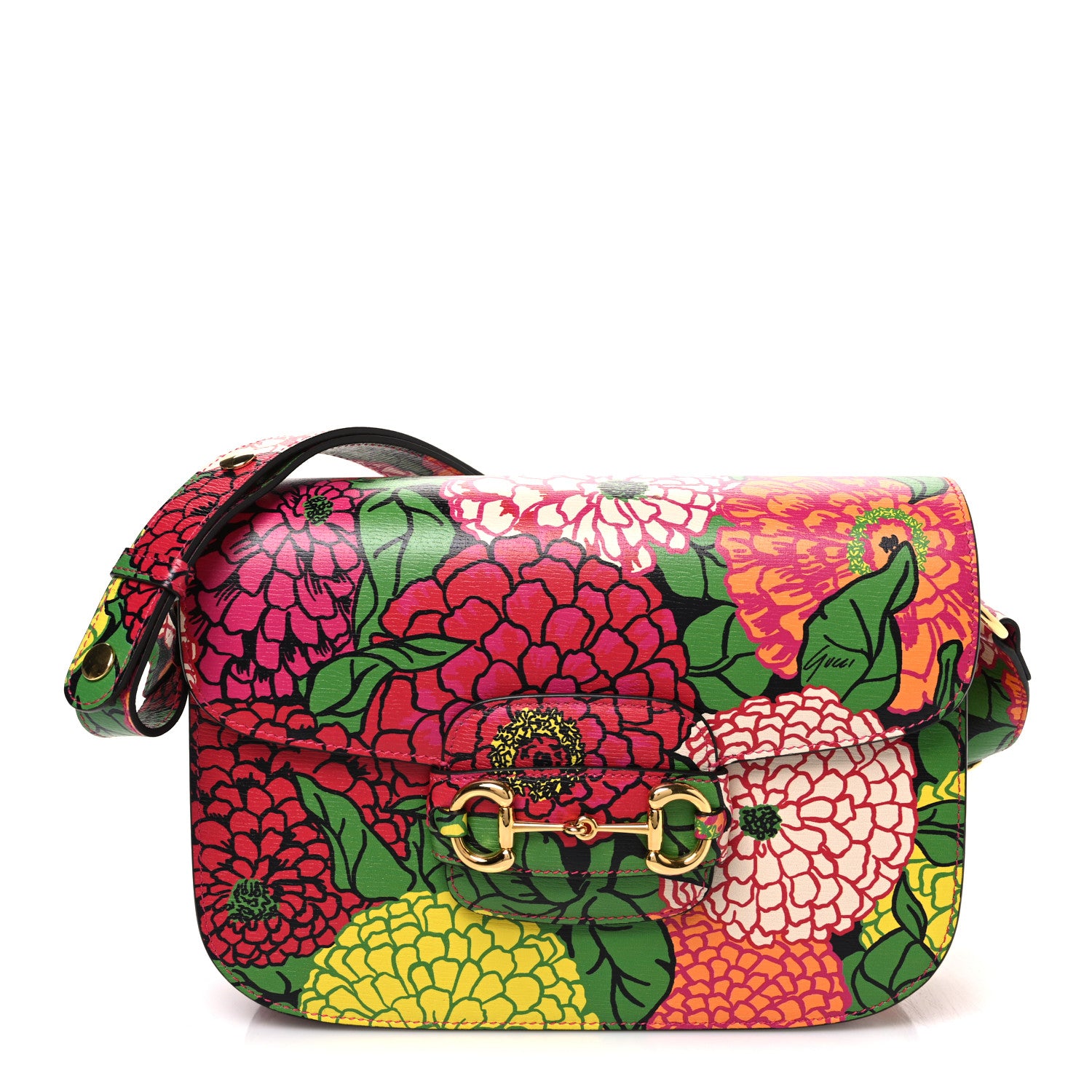 Gucci X KEN SCOTT New Shangai Calfskin Pomponica Print Horsebit 1955 Shoulder Bag  Multicolor Fuxia Pompon 1 of 10