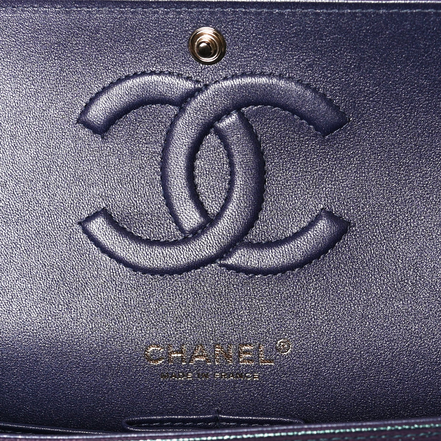 Iridescent Caviar Quilted Medium Double Flap Dark Blue