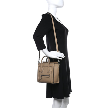 Celine Drummed Calfskin Nano Luggage Dune 2 of 10