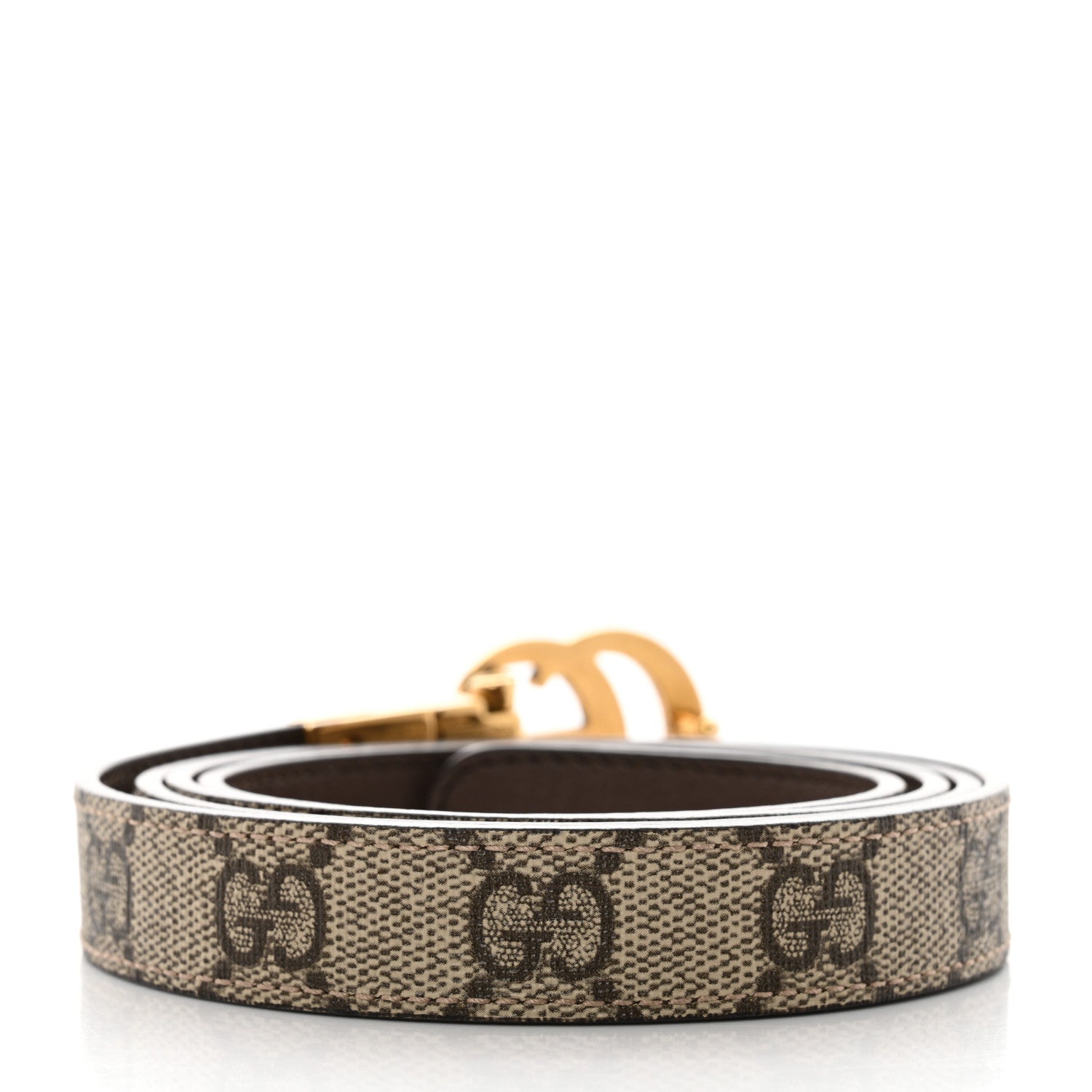 Gucci Calfskin GG Supreme Monogram Double G Reversible 20mm Belt 105 42 Beige Brown 2 of 8