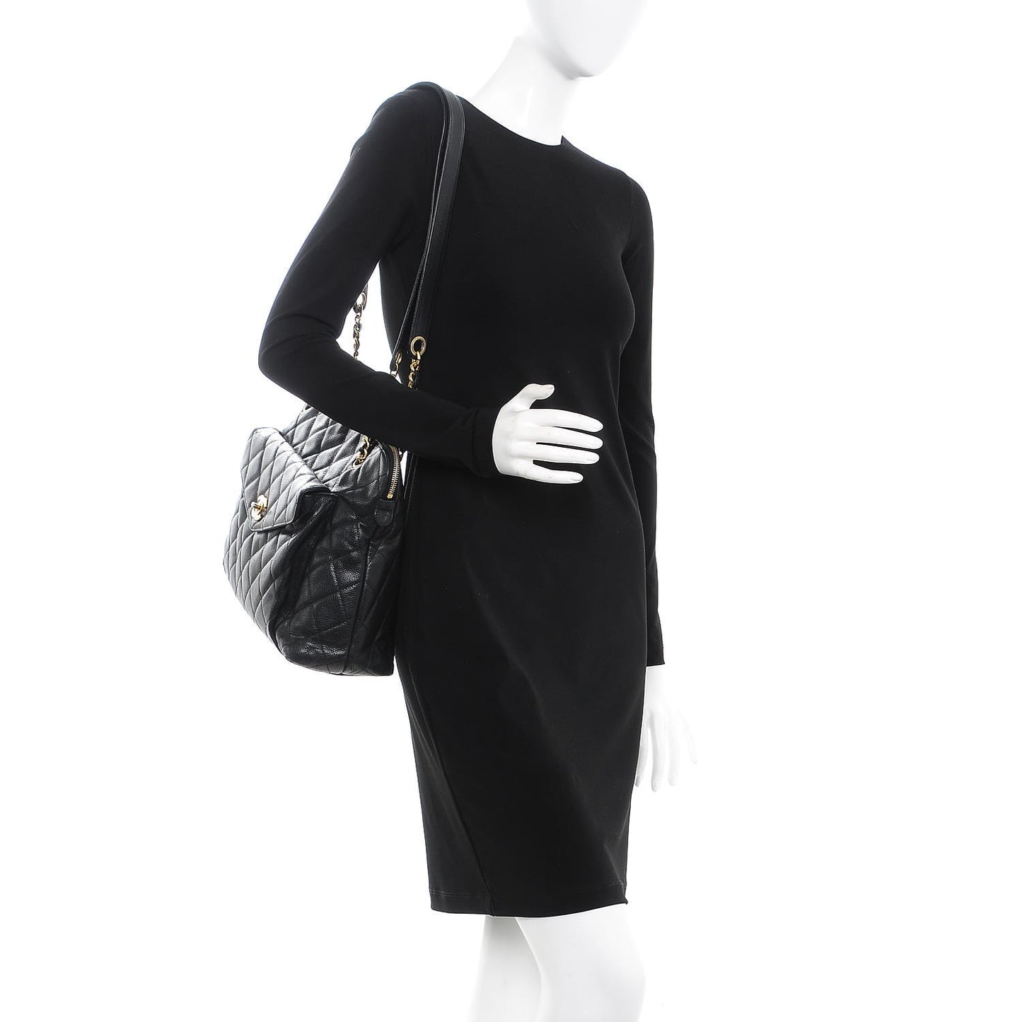 Caviar Quilted Flap Shoulder Bag Black