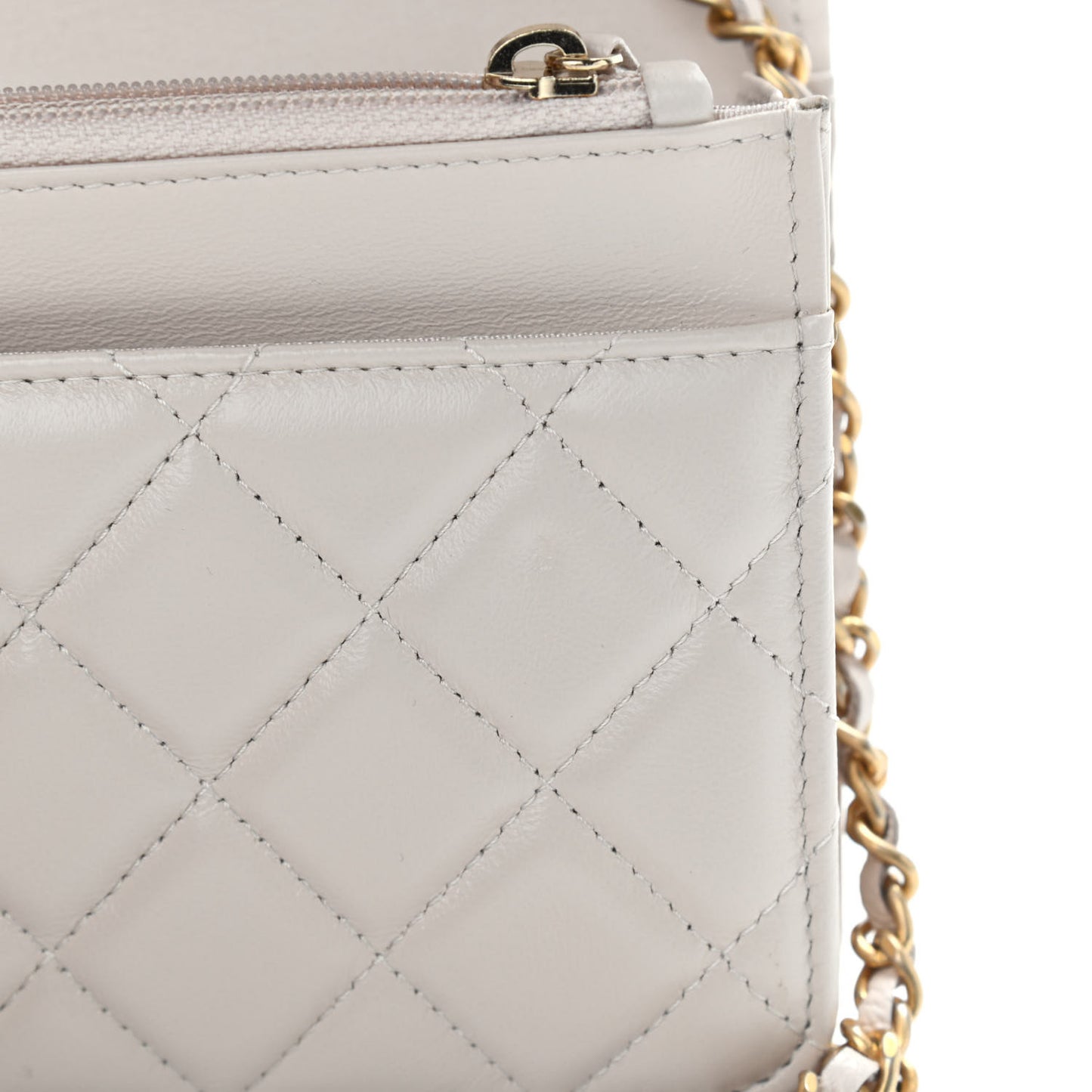 Lambskin Quilted Chain Around Wallet On Chain WOC Beige