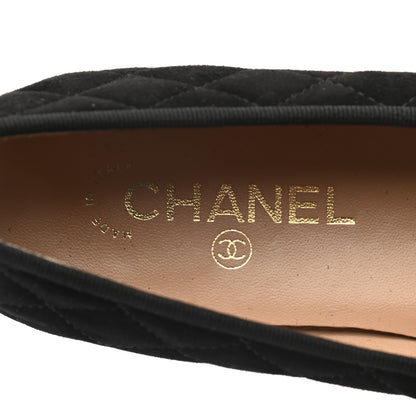 Chanel Suede Quilted Cap Toe CC Ballerina Flats 38 Black 6 of 9