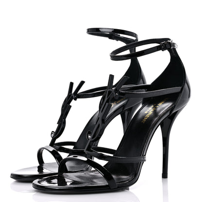 Saint Laurent Patent Cassandra 100 Ankle Strap Sandals 38.5 Black 3 of 11