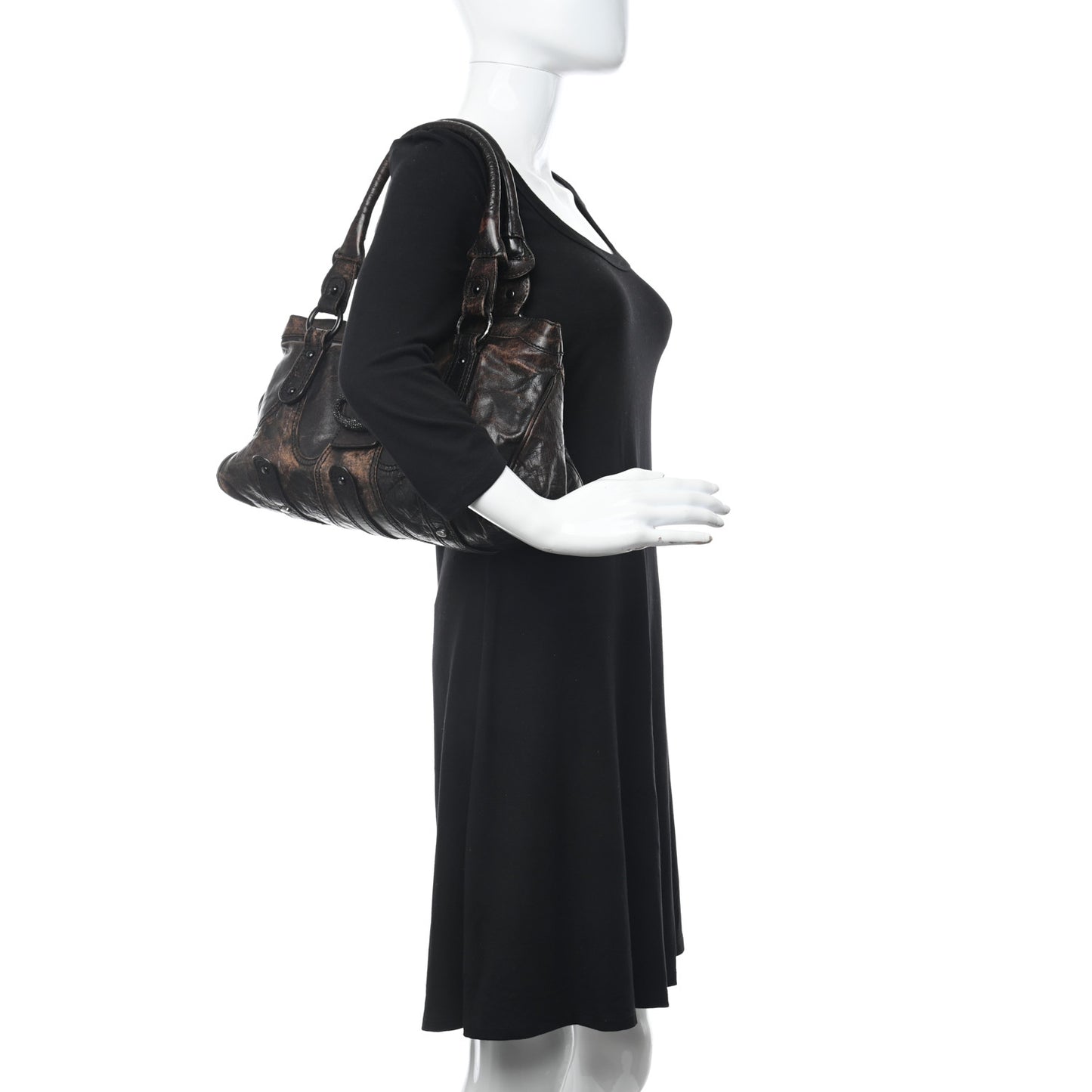 Distressed Calfskin VLogo Shoulder Bag Brown