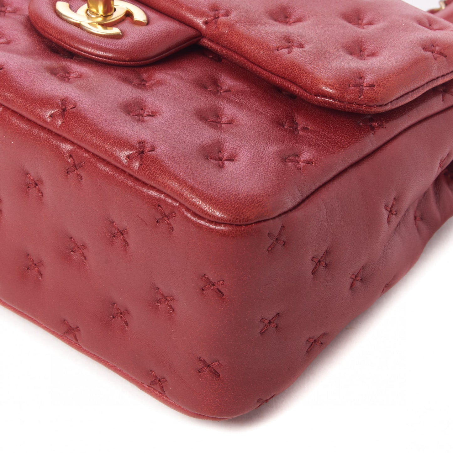 Lambskin Cross Stitch Mini Coco Handle Flap Red