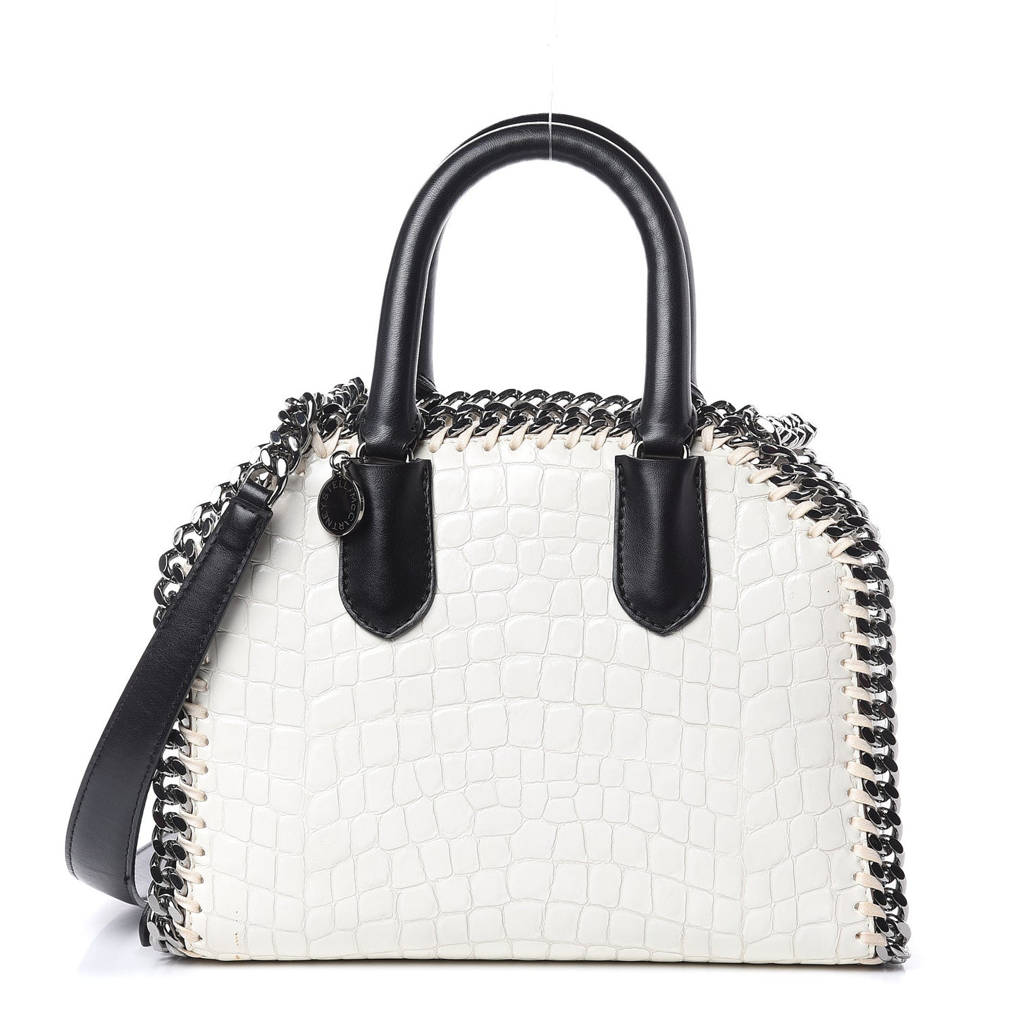 Faux Leather Crocodile Embossed Mini Falabella Box Top Handle Bag White