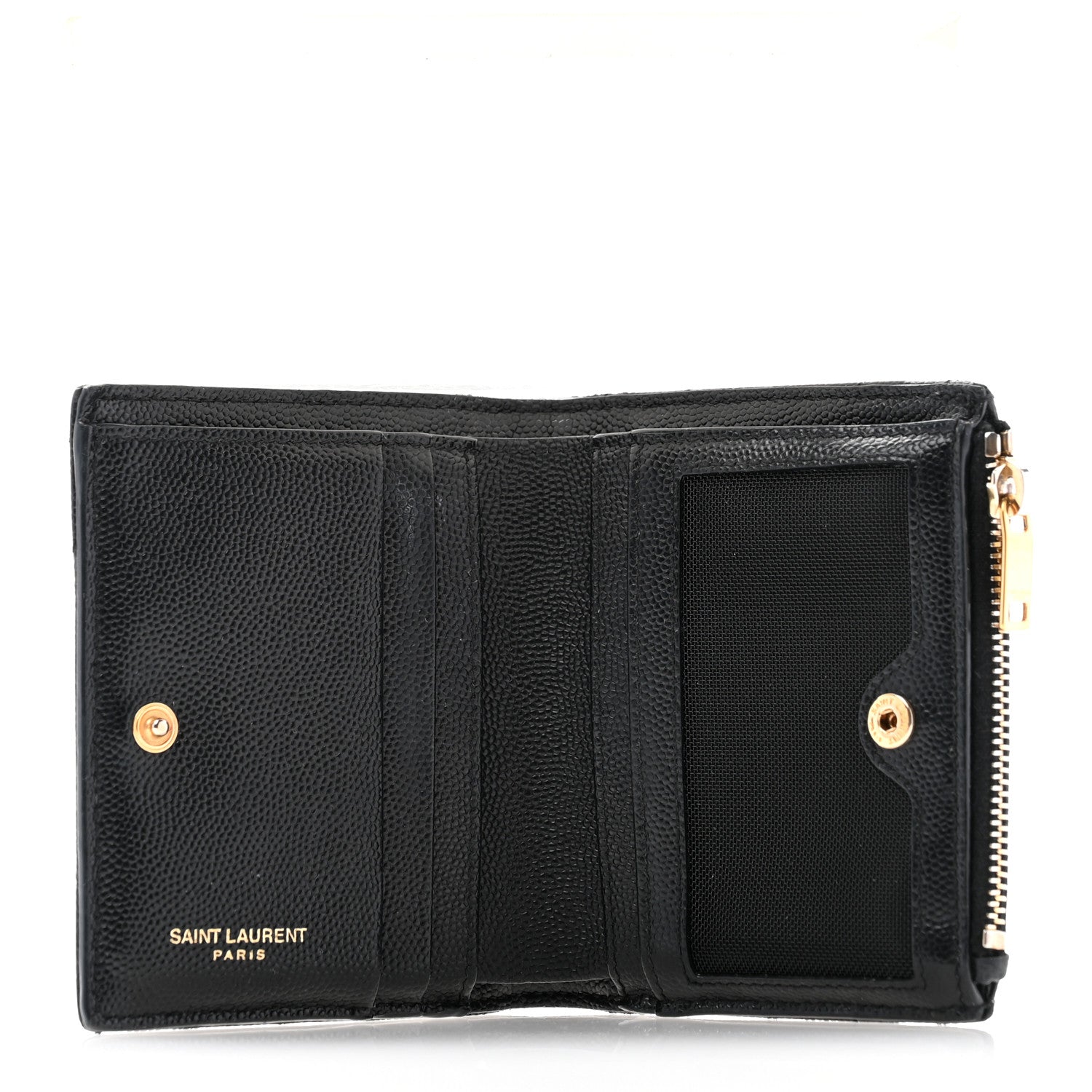 Saint Laurent Grain De Poudre Matelasse Chevron Monogram Zipped Two-Part Wallet Black 5 of 9