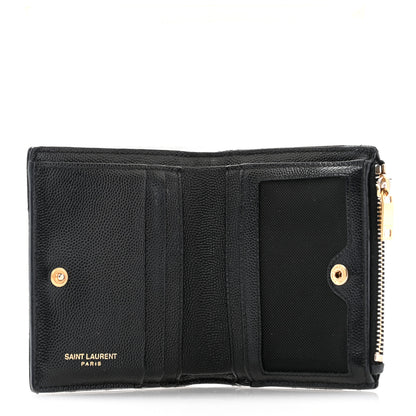 Saint Laurent Grain De Poudre Matelasse Chevron Monogram Zipped Two-Part Wallet Black 5 of 9