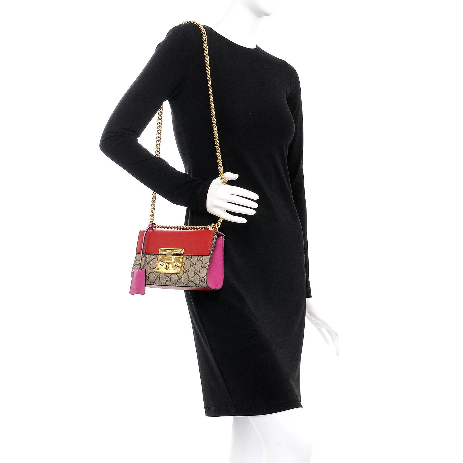 Gucci GG Supreme Monogram Calfskin Small Padlock Shoulder Bag Beige Hibiscus Red New Rosette 3 of 9