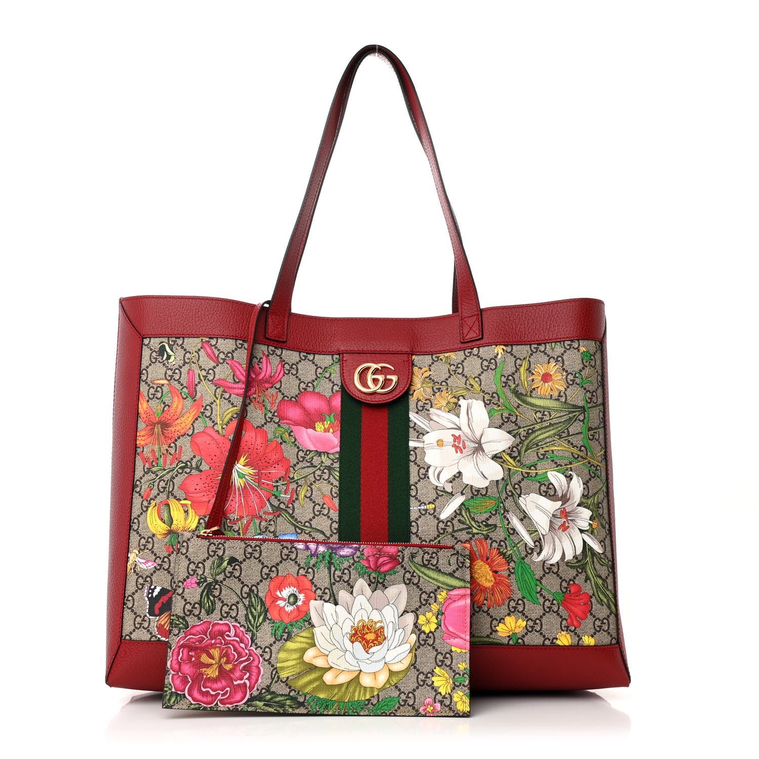 Gucci GG Supreme Monogram Flora Web Large Ophidia Tote Red 3 of 11