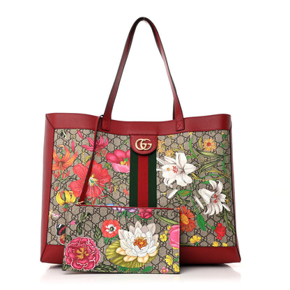 Gucci GG Supreme Monogram Flora Web Large Ophidia Tote Red 3 of 11