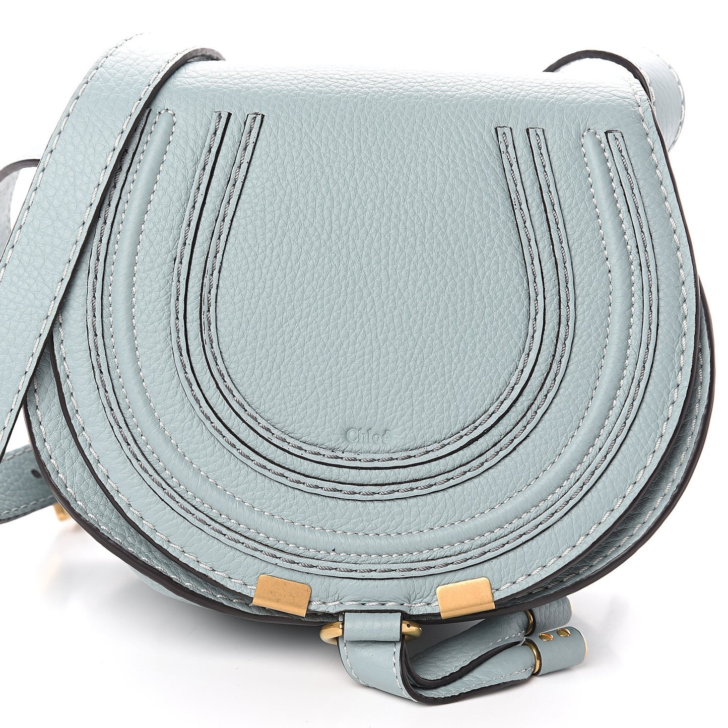 Calfskin Mini Marcie Round Crossbody Bag Faded Blue