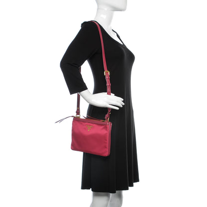 Prada Tessuto Nylon Soft Calf Double Zip Crossbody Bag Ibisco 2 of 9