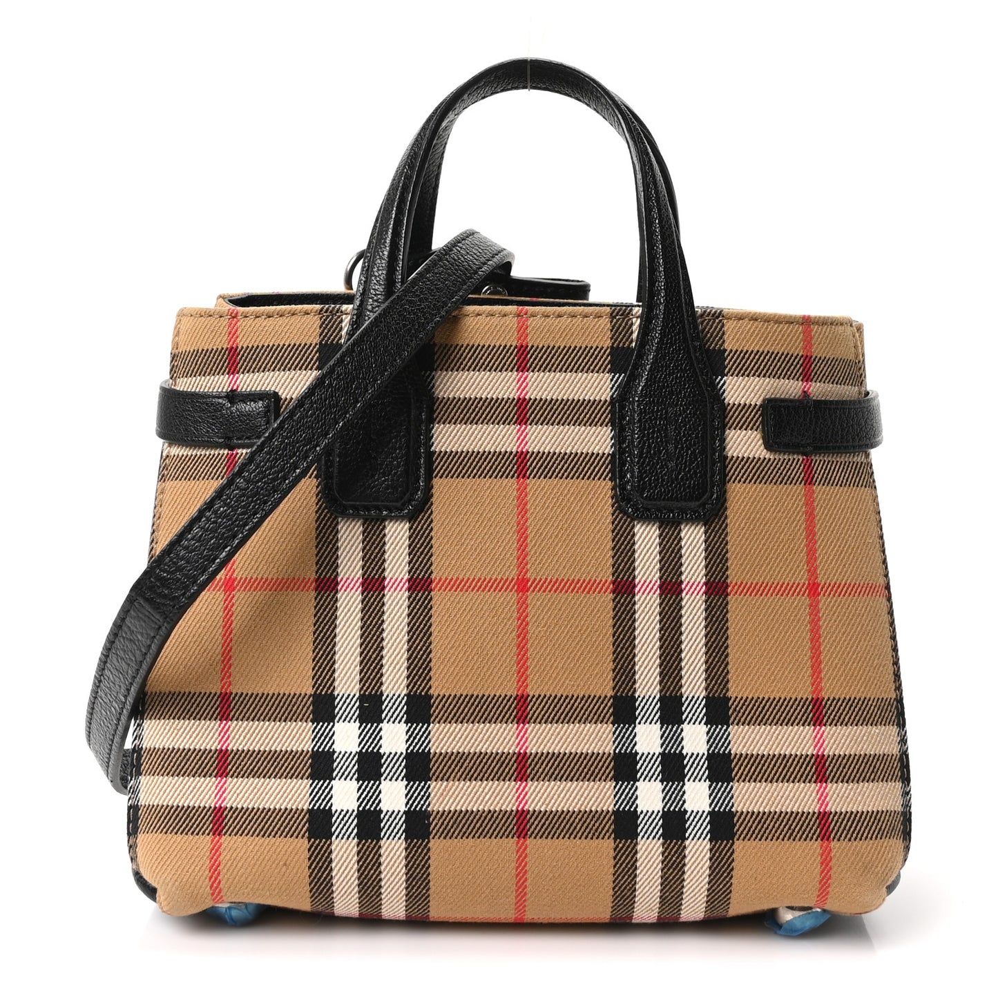 Goatskin Vintage Check Small Banner Tote Black