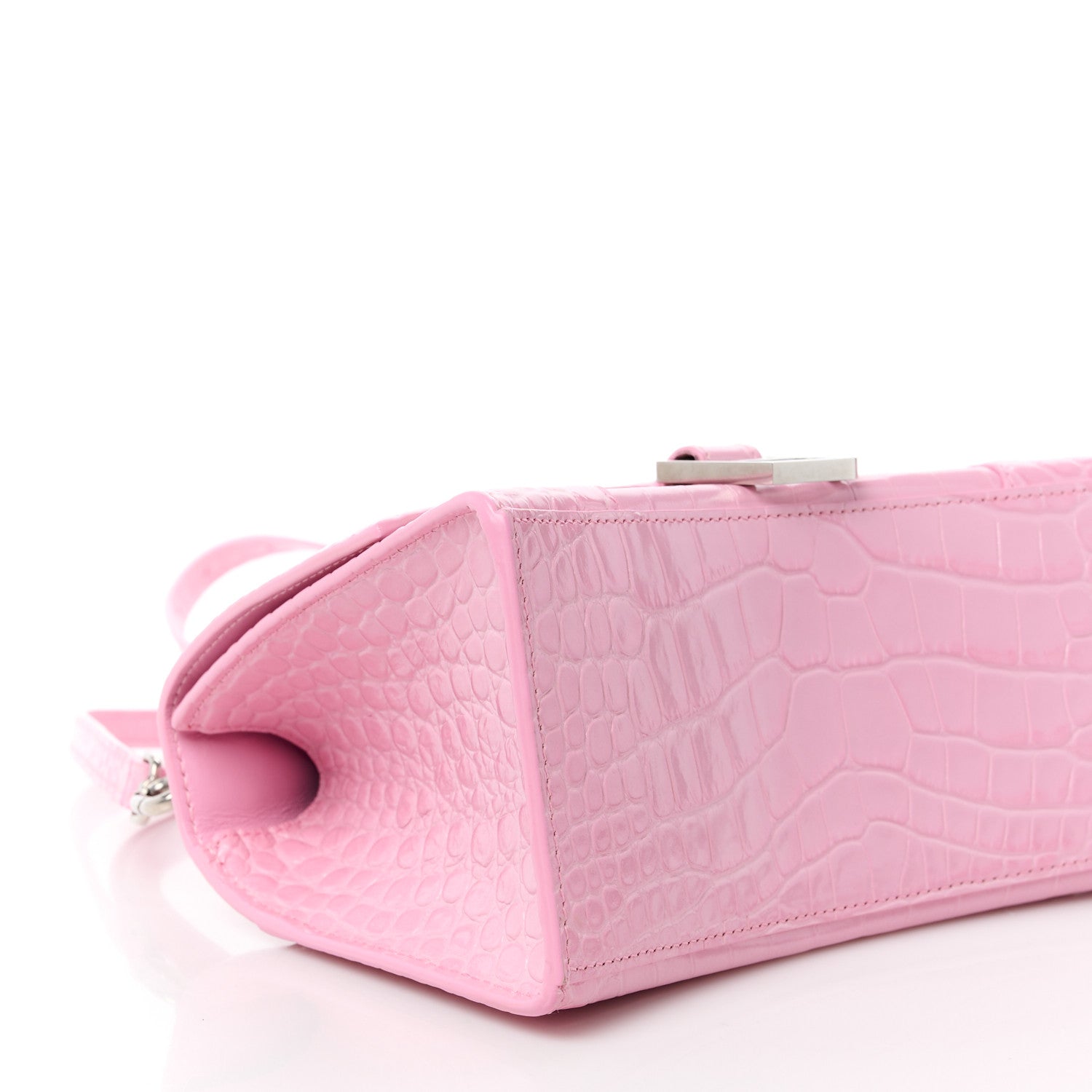 Balenciaga Semi Shiny Calfskin Crocodile Embossed Small Hourglass Top Handle Bag Candy Pink 10 of 12