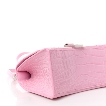 Balenciaga Semi Shiny Calfskin Crocodile Embossed Small Hourglass Top Handle Bag Candy Pink 10 of 12