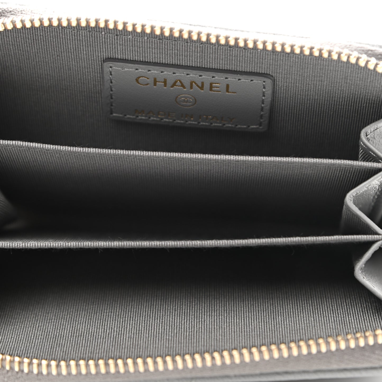 Lambskin Quilted Chanel 19 Zip Around Coin Purse Wallet Grey