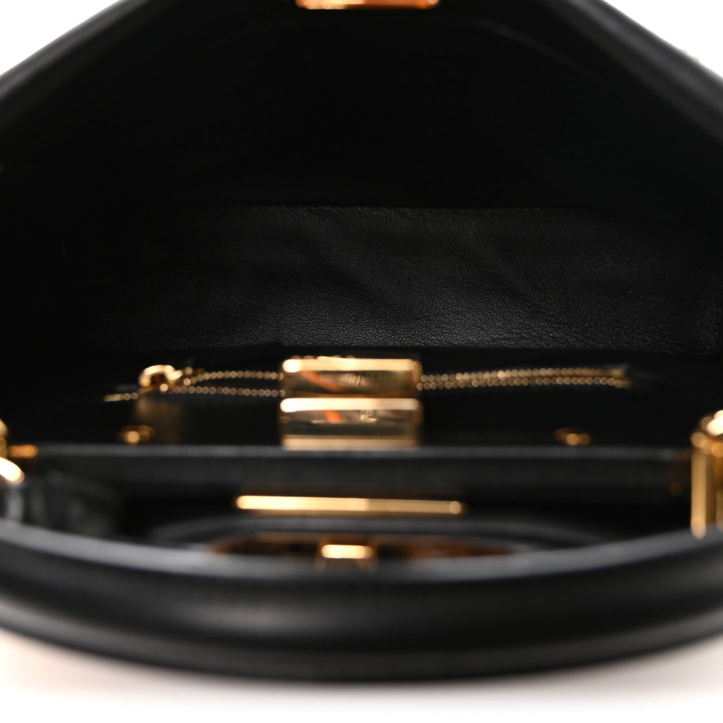 Shearling Nappa Macro FF 1974 Mini Peekaboo Iconic Satchel Tobacco Black
