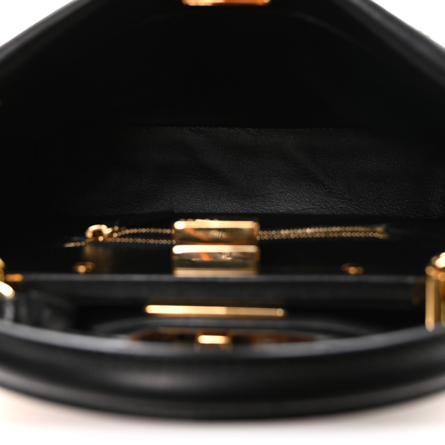 Fendi Shearling Nappa Macro FF 1974 Mini Peekaboo Iconic Satchel Tobacco Black 5 of 12