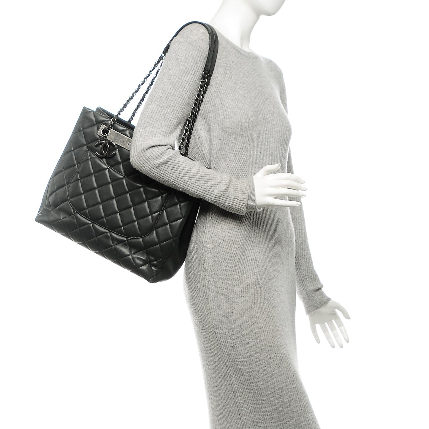 Lambskin Quilted Trendy CC Shopping Tote Grey