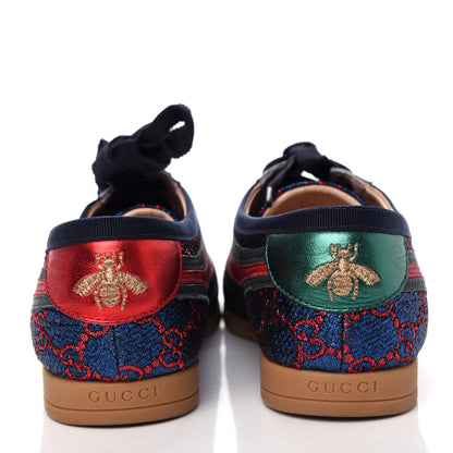 Gucci Lurex Calfskin Web GG Monogram Womens Falacer Sneakers 39 Iridescent Blue Iridescent Red Silver 7 of 12