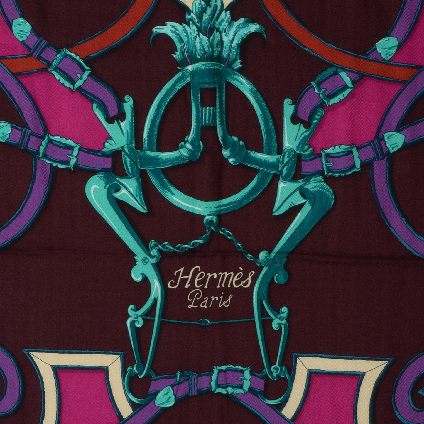 Cashmere Silk L'Instruction du Roy Shawl GM 140 Aubergine Fuchsia Vert