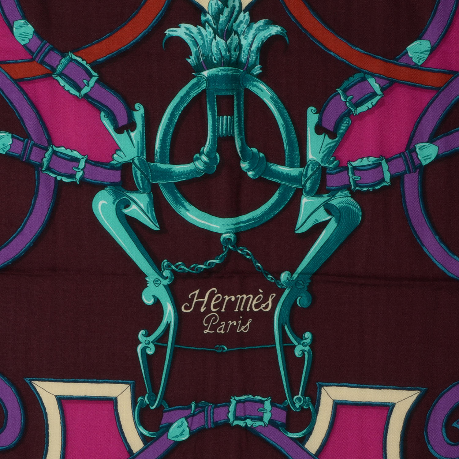 Hermes Cashmere Silk L'Instruction du Roy Shawl GM 140 Aubergine Fuchsia Vert 1 of 6