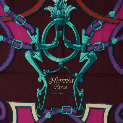 Hermes Cashmere Silk L'Instruction du Roy Shawl GM 140 Aubergine Fuchsia Vert 1 of 6