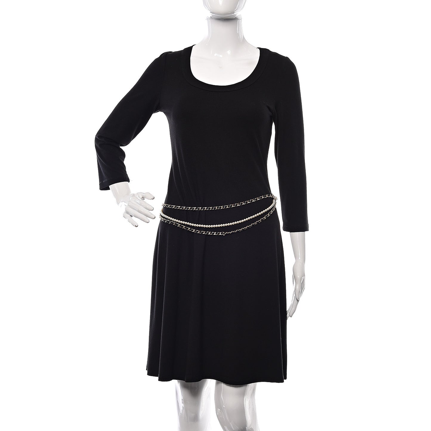 Lambskin Pearl Chain Camellia Fancy Belt 80 Black Gold