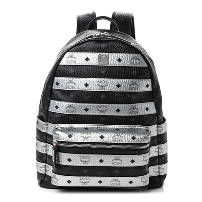 MCM Metallic Visetos Striped Medium Stark Backpack Silver Black 1 of 4